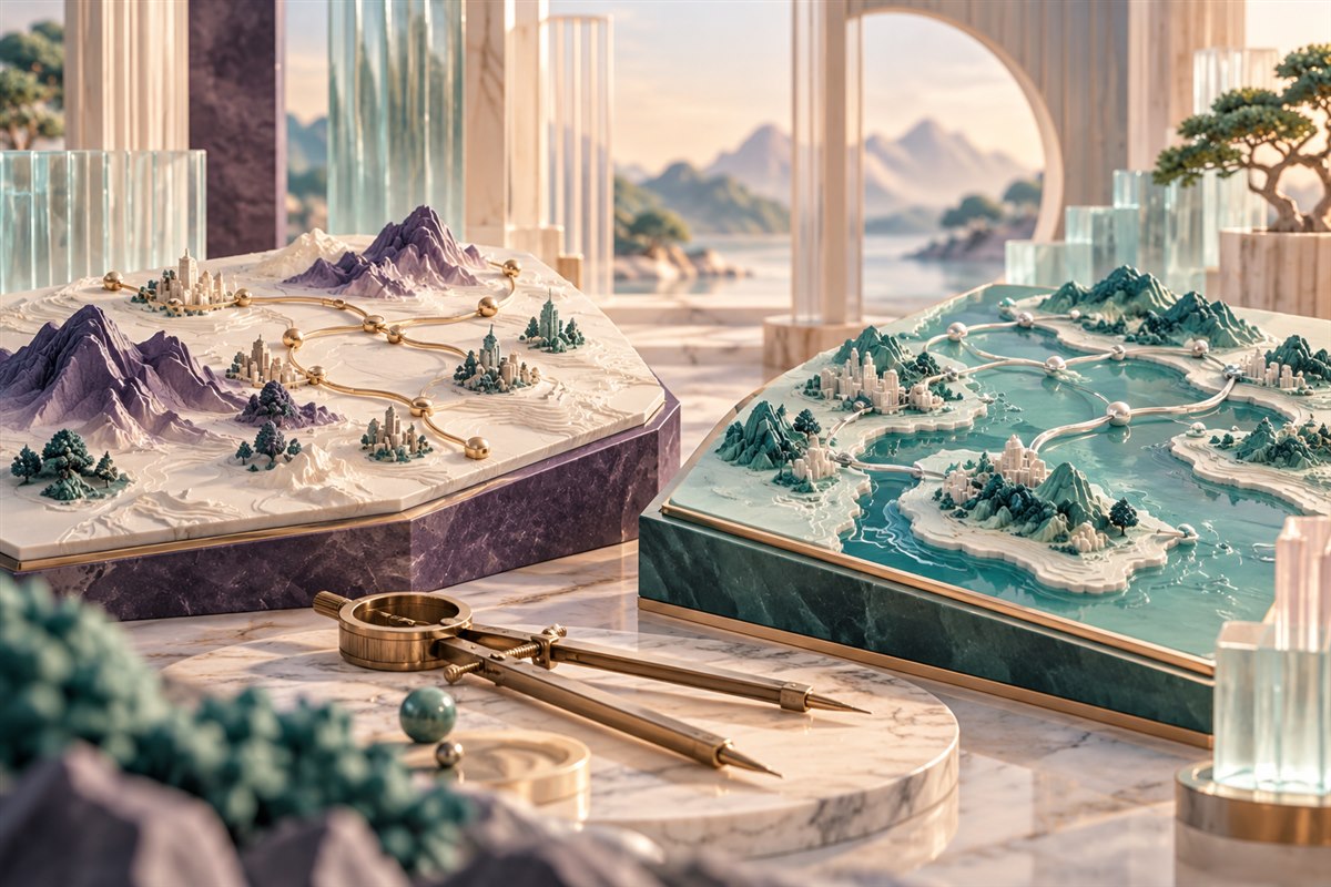 双路线模型与测量圆规组成的服务比较场景